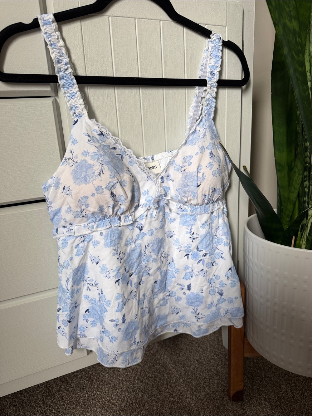 No Boundaries White and Light Blue Floral Cami Top